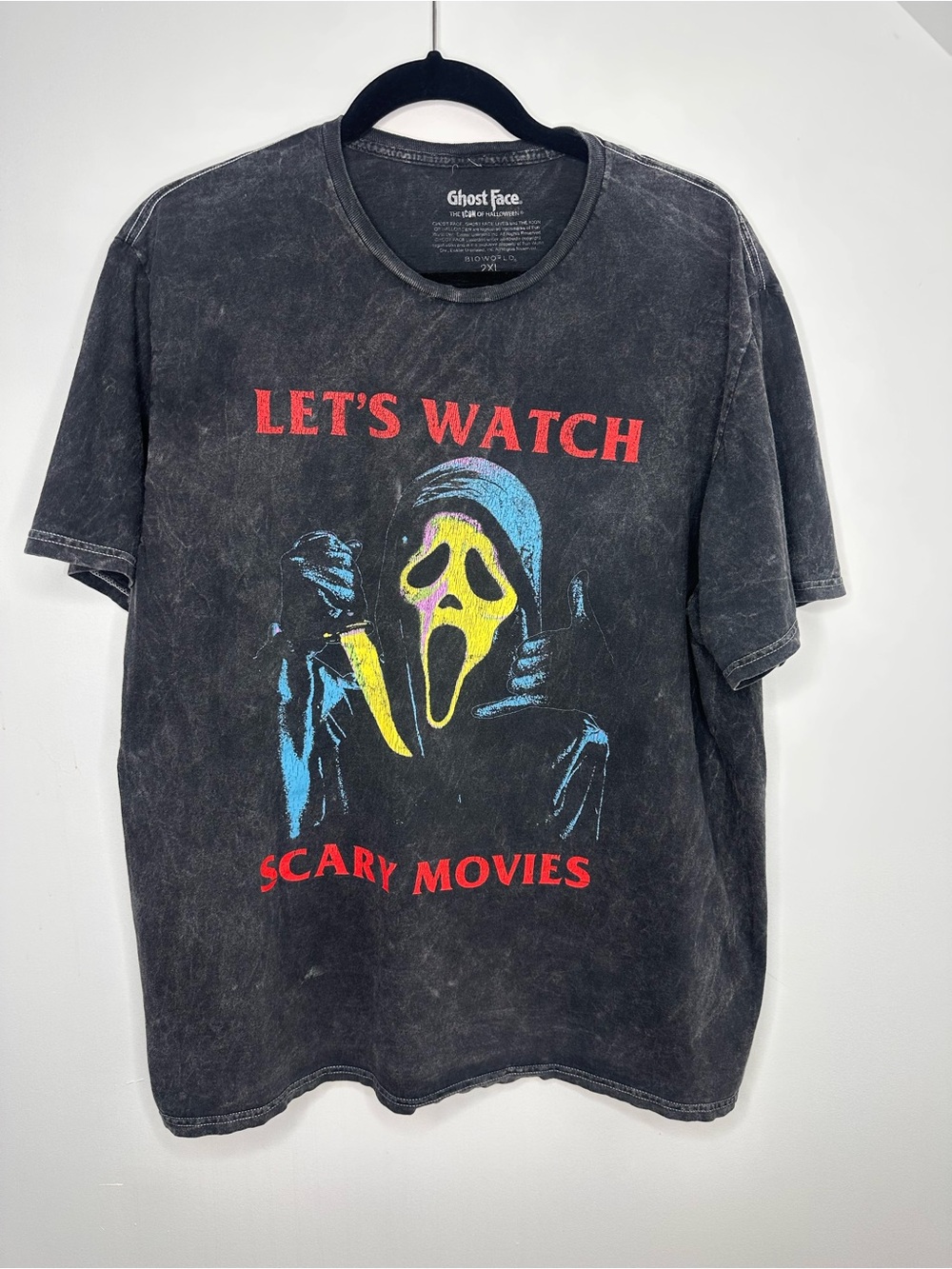Ghost Face Scream T Shirt 2XL Black Acid Wash Let’s Watch Scary Movies Horror
